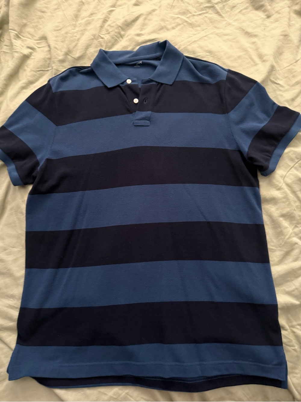 Old Navy Men's Wide Navy and Medium Blue Striped Polo